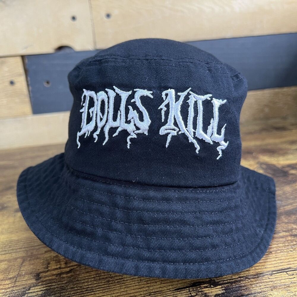 Dolls Kill Embroidered Black Bucket Hat Cap